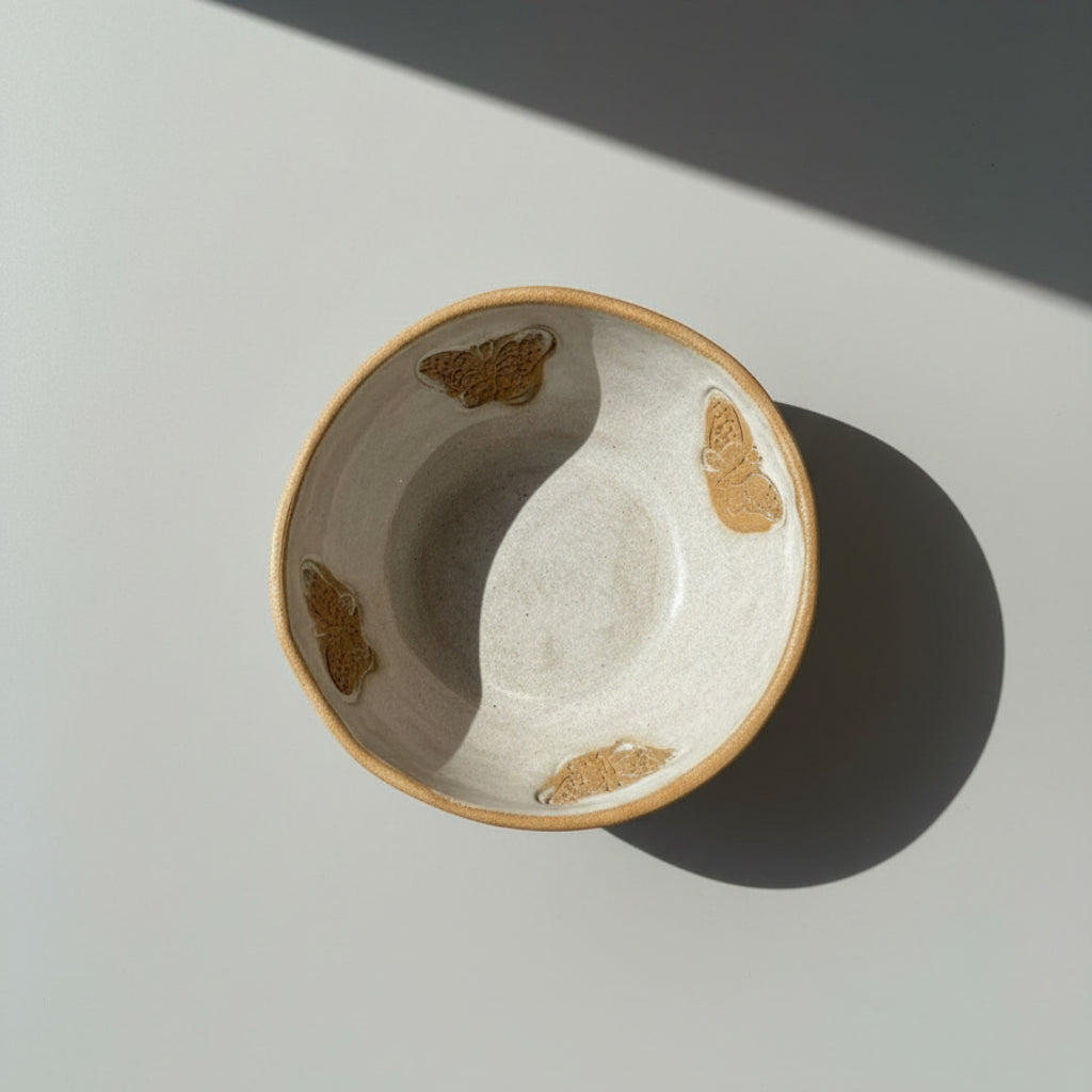 Bowls de Cerámica Gres Arena Mariposas Hecho a Mano