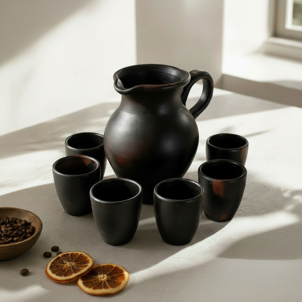 Set Jarra de Greda con 6 vasos