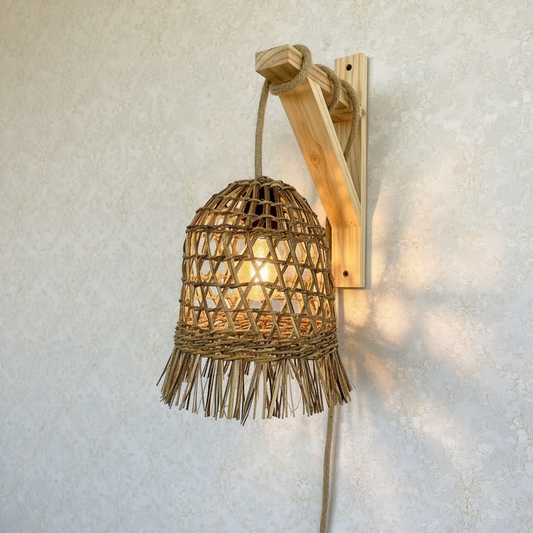 Lámpara Campana Mecha 20x25 con Soporte de Madera