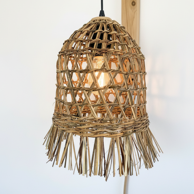 Lámpara Campana Mecha 20x25 con Soporte de Madera