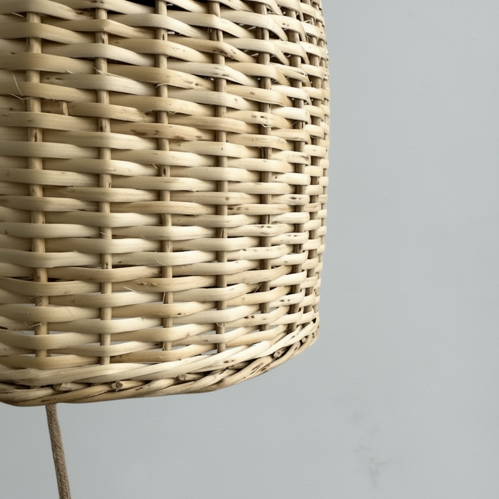 Lámpara Campana Tejida Natural 22x22 con Soporte de Madera - Veta Indómita