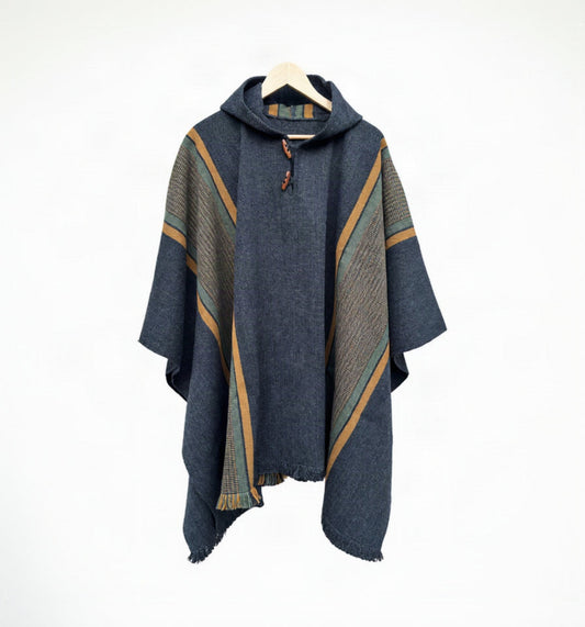 Poncho Chileno de Lana con Alpaca | Líneas tres colores