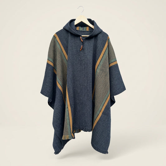 Poncho Chileno de Lana con Alpaca | Líneas tres colores