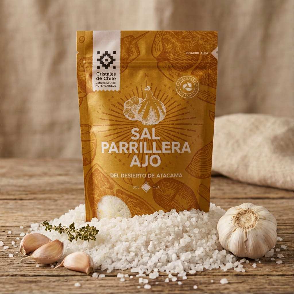 Sal Parrillera Ajo 450 gr. | Sal del Desierto de Atacama.