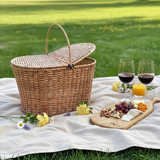 mimbre, cestería, canasto picnic