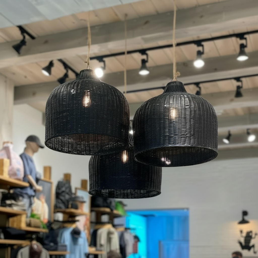 Lámpara Colgante Botellón XL Negra 65x60 de Mimbre