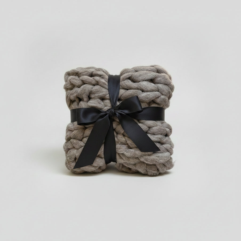 Piecera XXL de Lana Natural Gris – Manta de Invierno Hecha a Mano