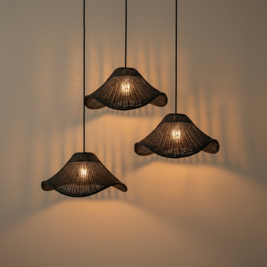 Lámpara Colgante Mantarraya Negra 60 cm de Mimbre