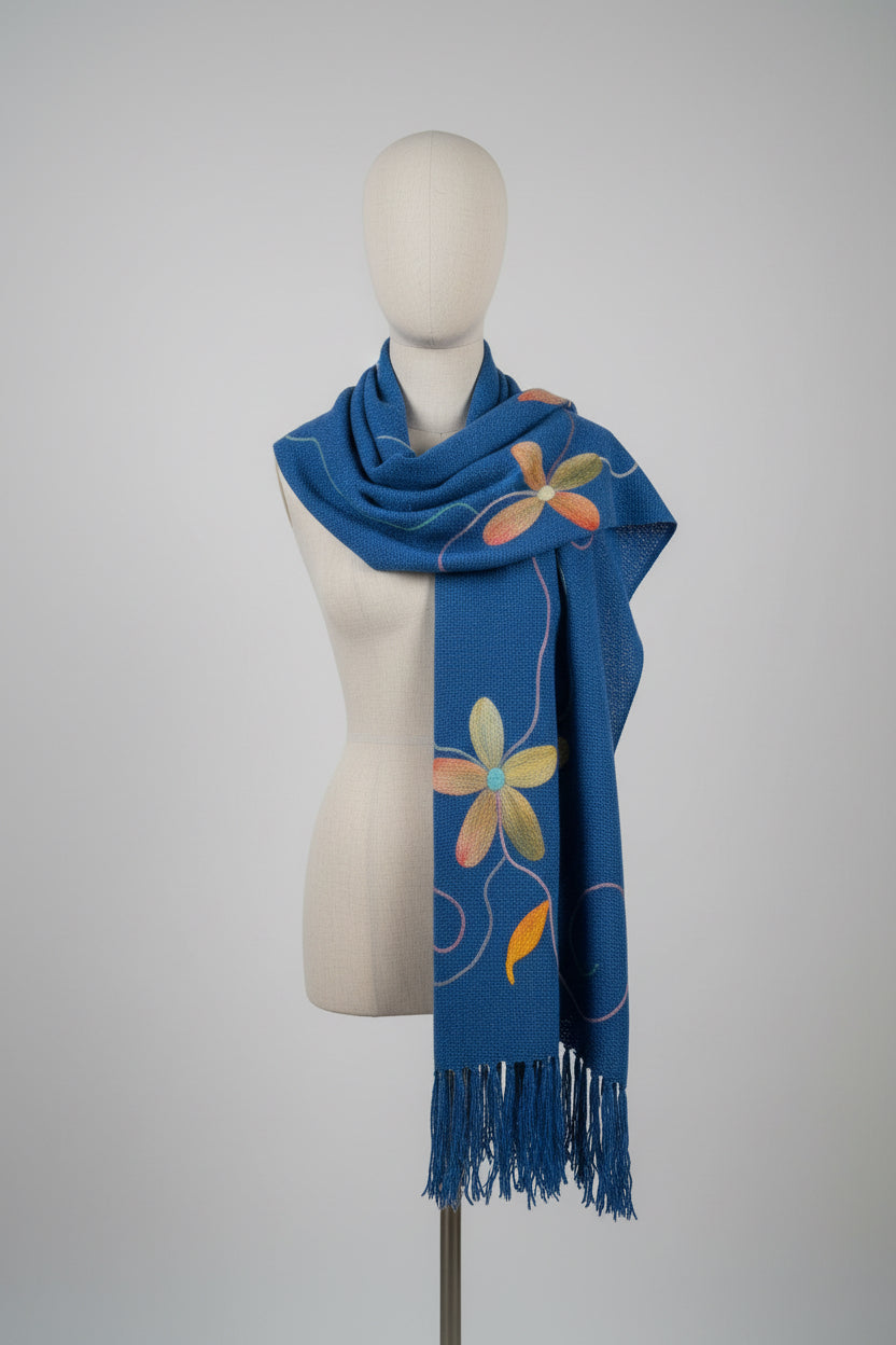 Bufanda Echarpe de Lana con Flores | Hecho a mano
