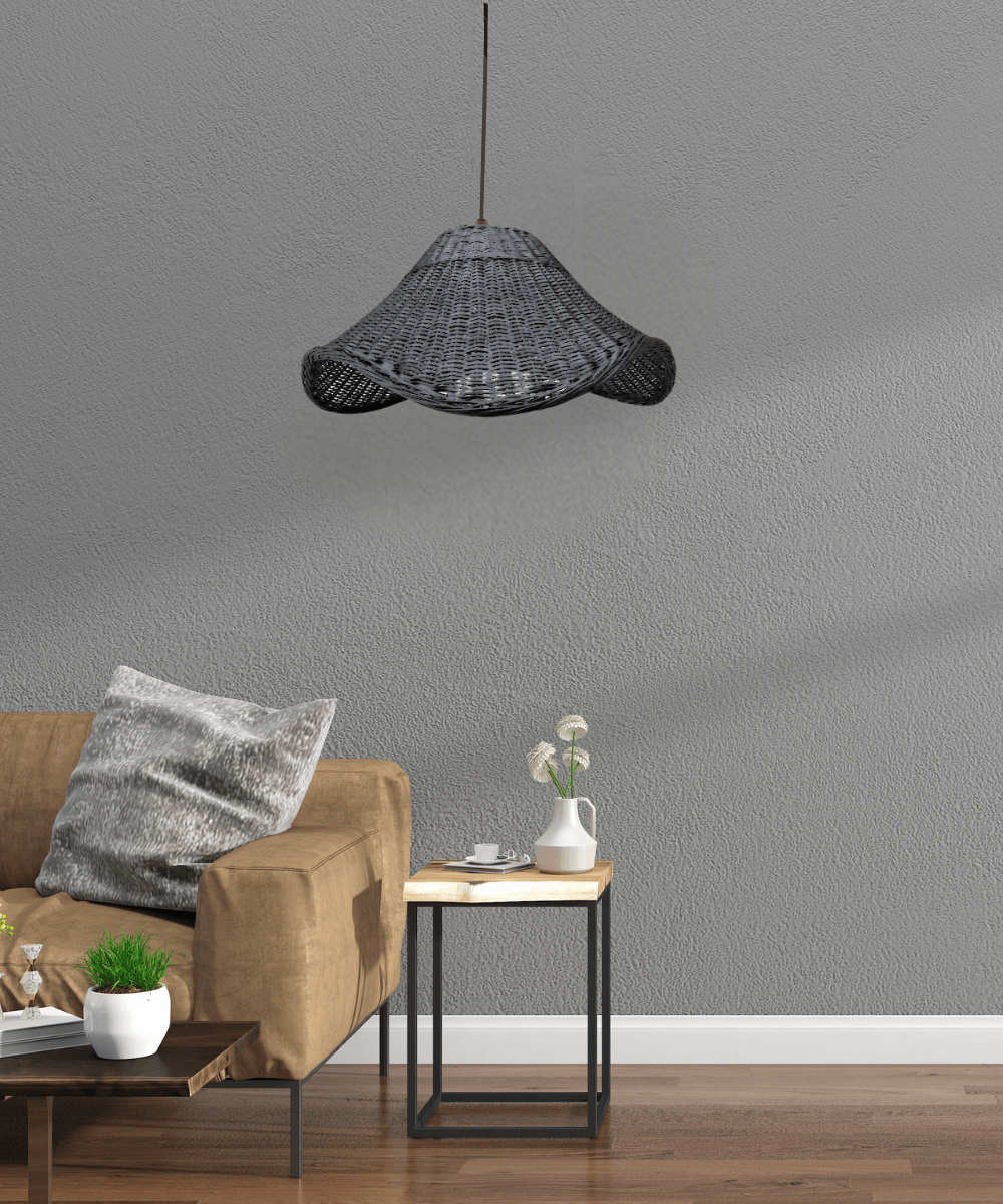 Lámpara Colgante Mantarraya Negra 60 cm de Mimbre - Veta Indómita