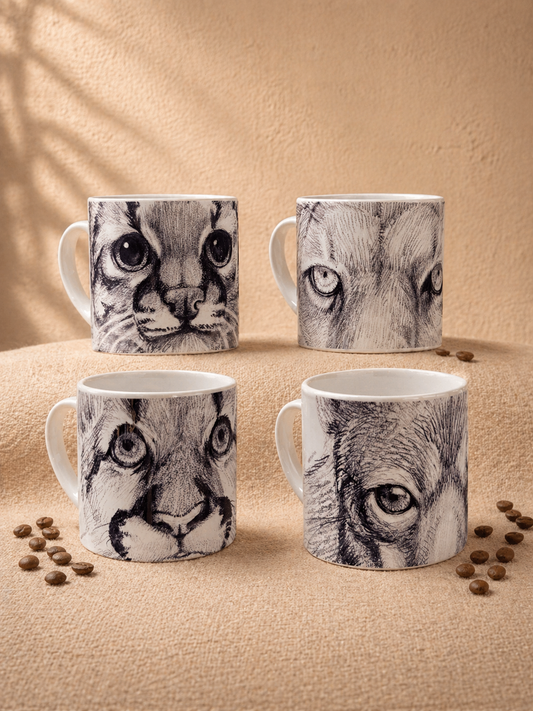 Set 4 Tazas Cerámica Flora y Fauna Chilena