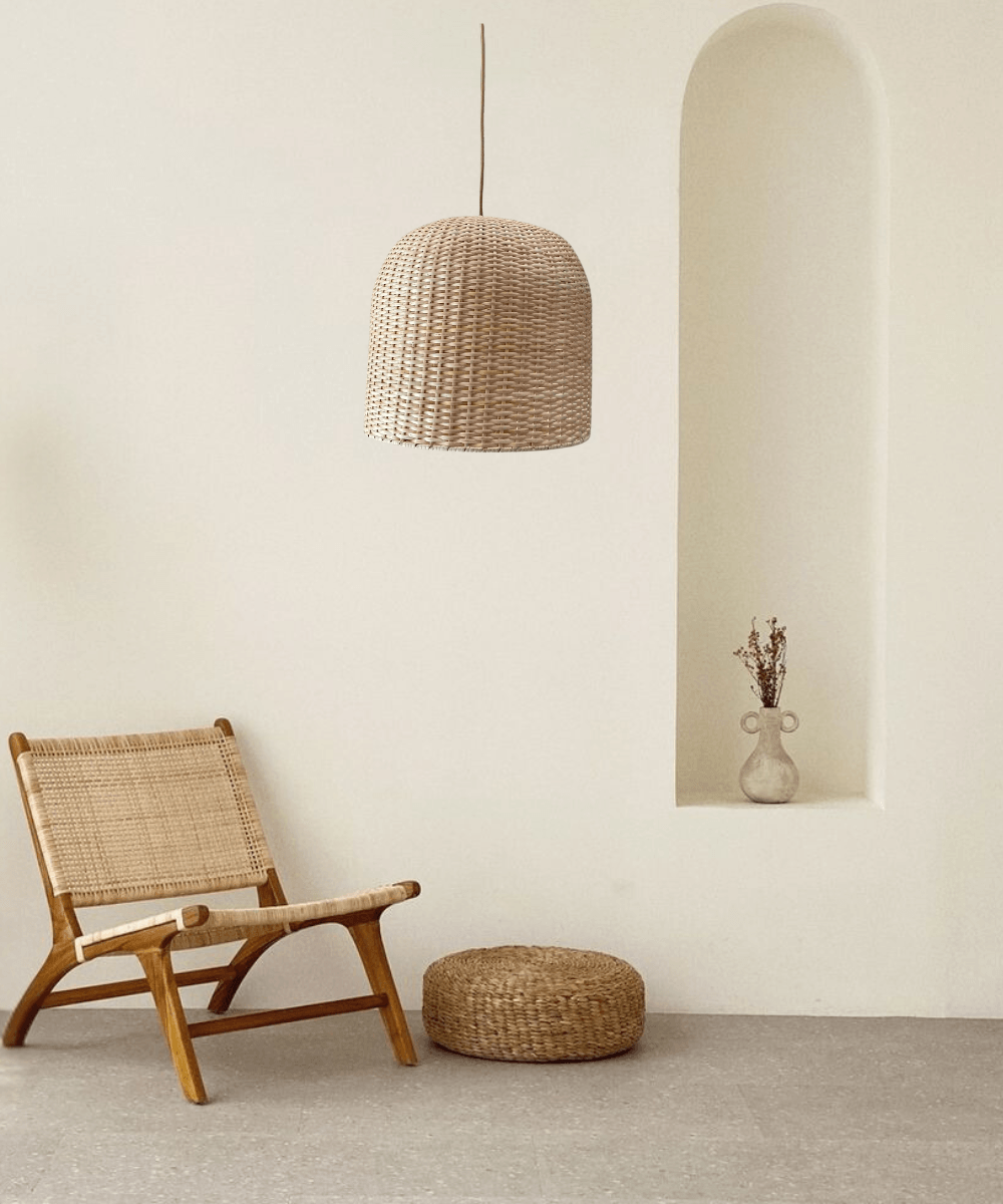 Lámpara Colgante Campana 30x28 de Mimbre Natural - Veta Indómita