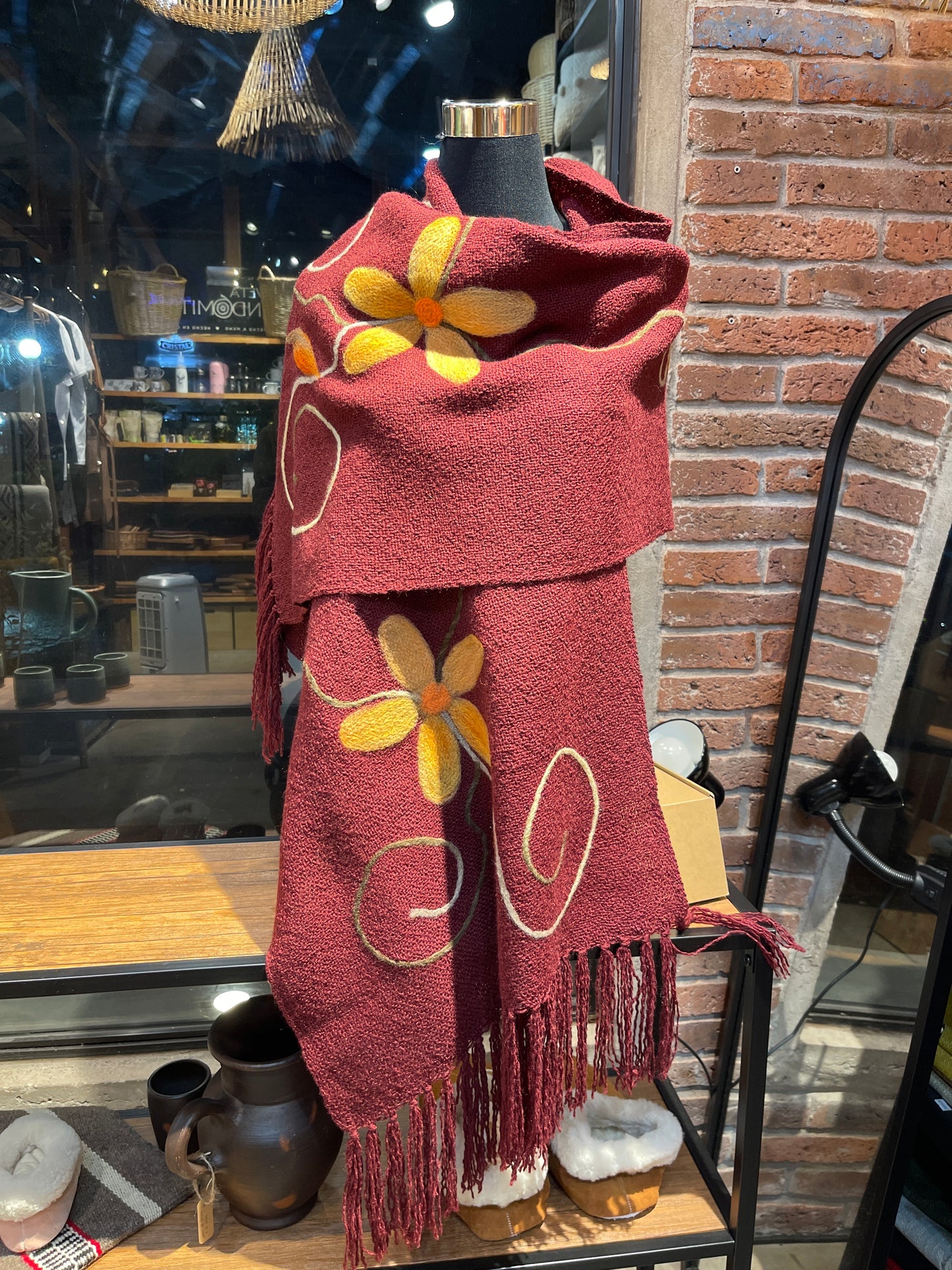 Bufanda Echarpe de Lana con Flores | Hecho a mano