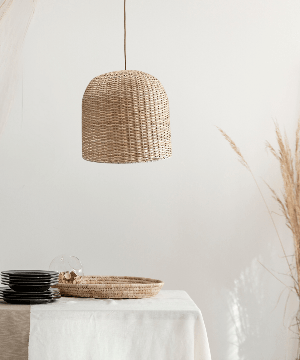 Lámpara Colgante Campana 30x28 de Mimbre Natural - Veta Indómita