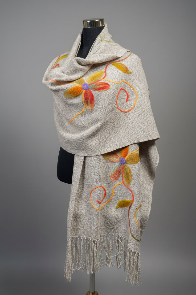 Bufanda Echarpe de Lana con Flores | Hecho a mano