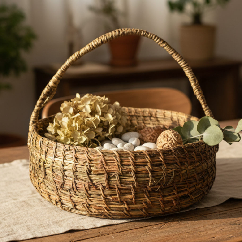 Canasta De Fibra Natural Pita Con Asa