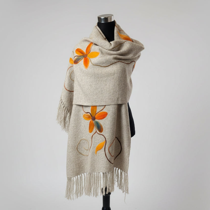 Bufanda Echarpe de Lana con Flores | Hecho a mano