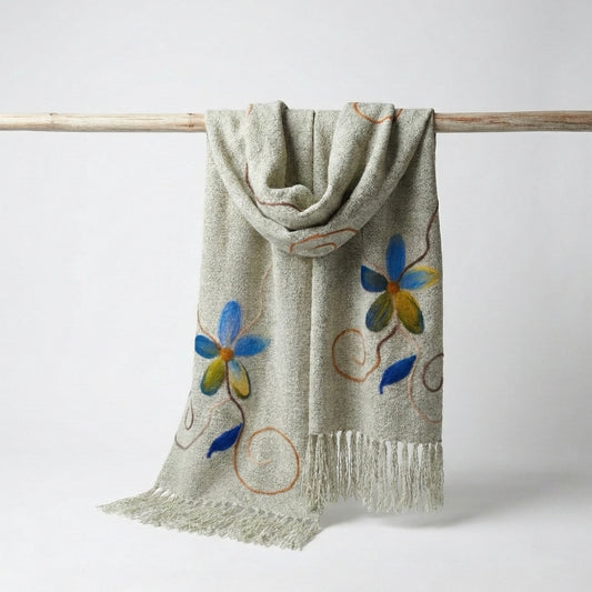 Bufanda Echarpe de Lana con Flores | Hecho a mano