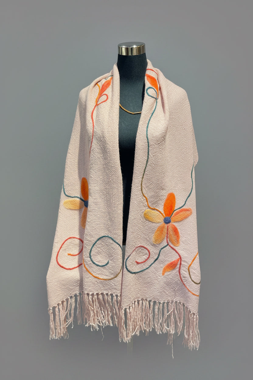 Bufanda Echarpe de Lana con Flores | Hecho a mano