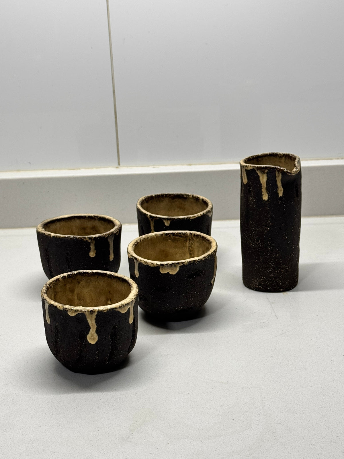 Set para Cefé Espresso con lechero | Cerámica Gres Negra
