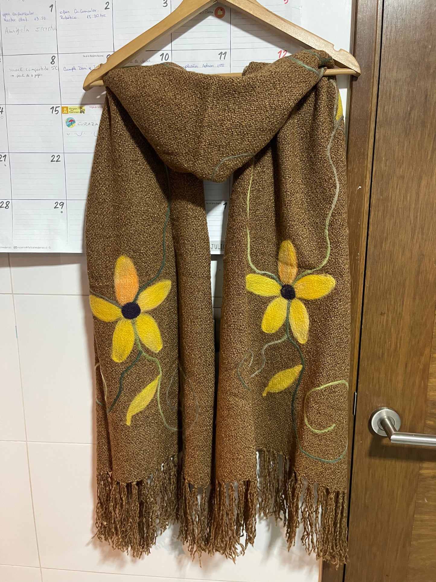 Bufanda Echarpe de Lana con Flores | Hecho a mano