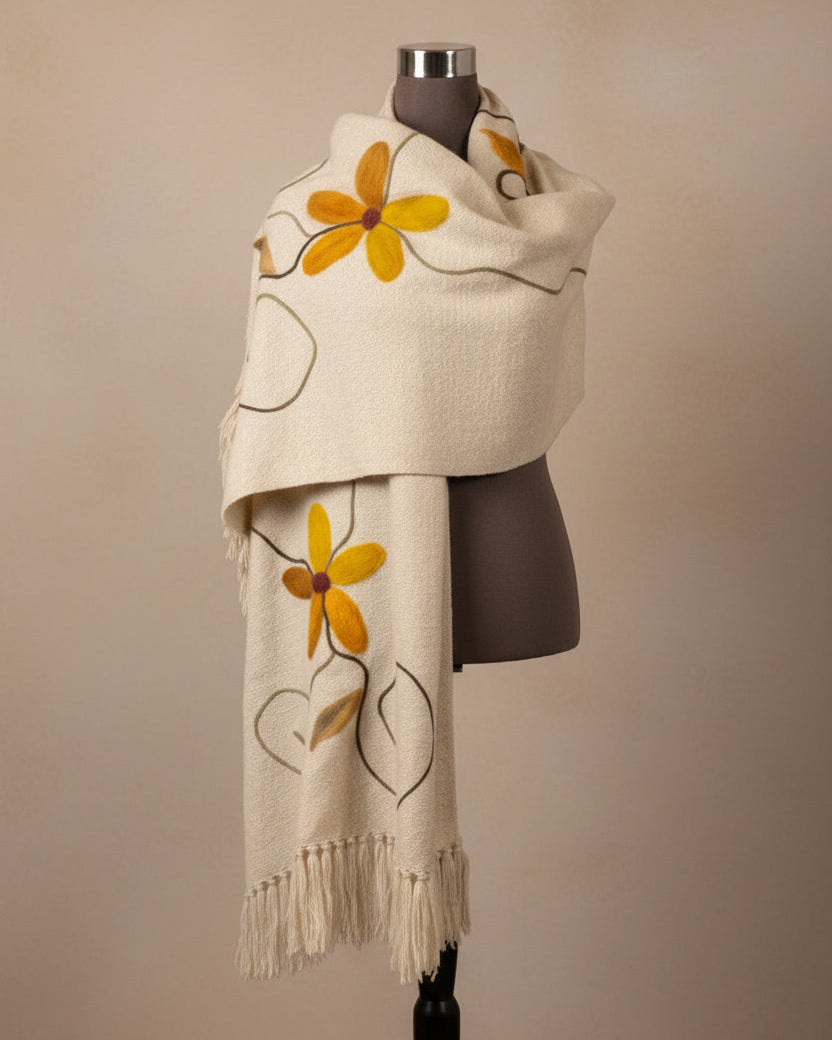 Bufanda Echarpe de Lana con Flores | Hecho a mano
