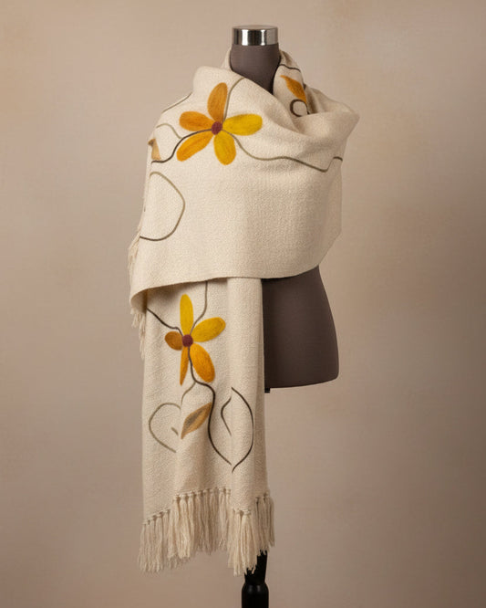 Bufanda Echarpe de Lana con Flores | Hecho a mano