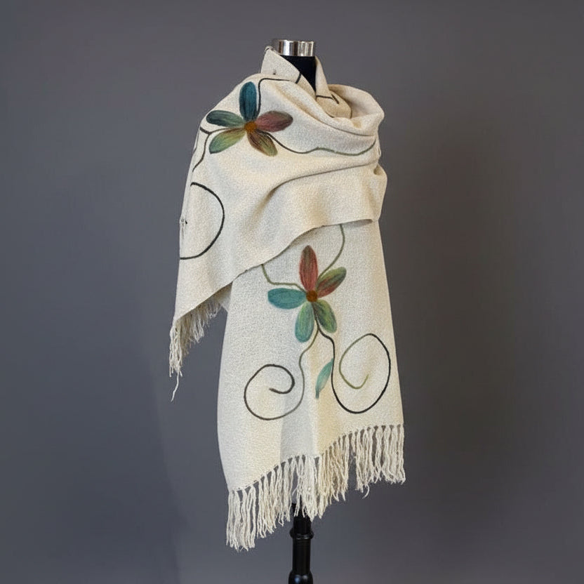 Bufanda Echarpe de Lana con Flores | Hecho a mano