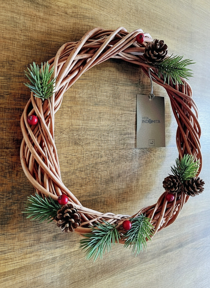 Corona navideña de mimbre 30 cm hecha a mano