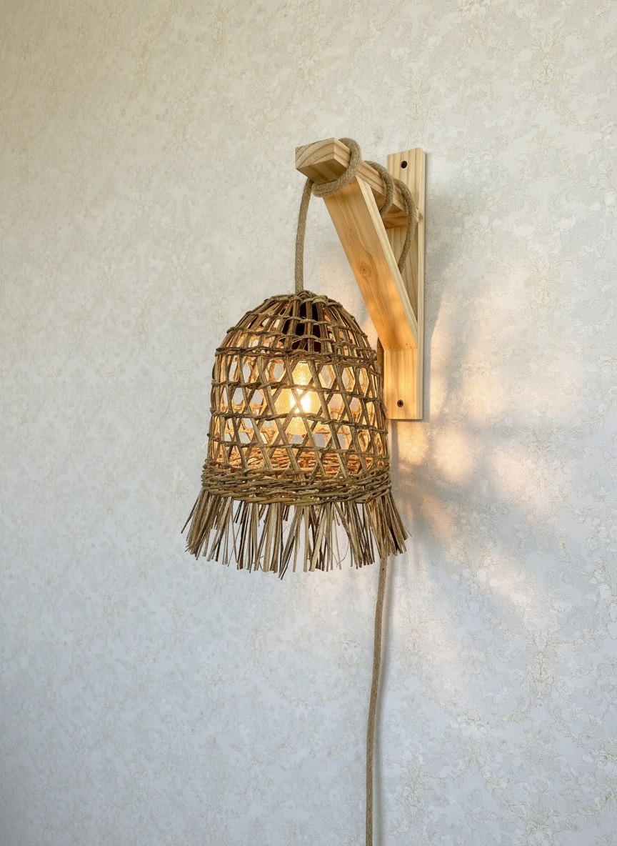 Lámpara Campana Mecha 20x25 con Soporte de Madera