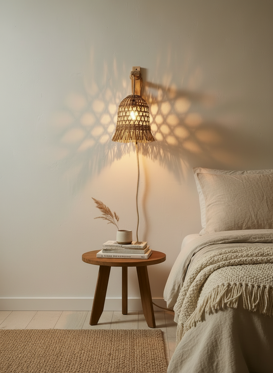 Lámpara Campana Mecha 20x25 con Soporte de Madera