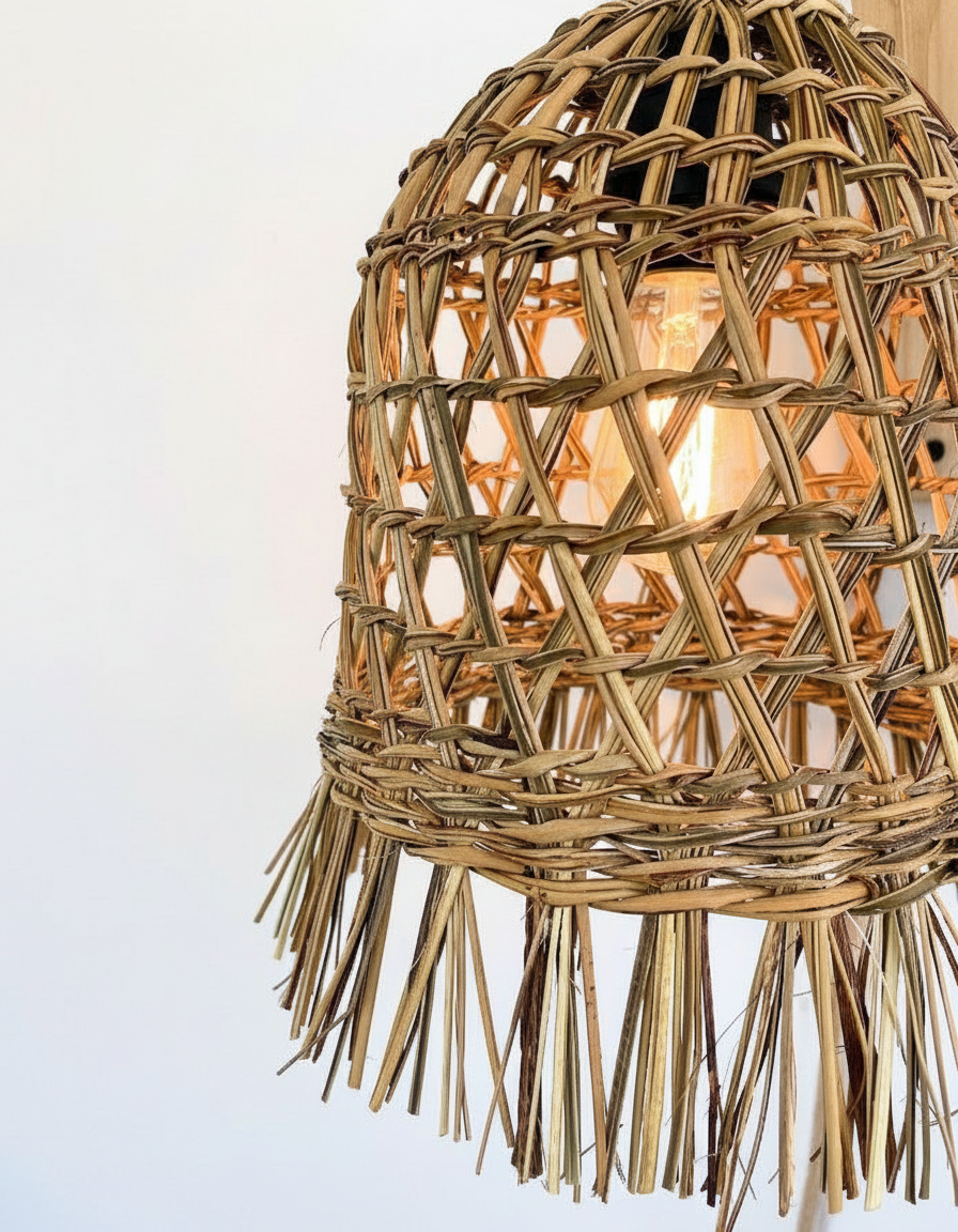 Lámpara Campana Mecha 20x25 con Soporte de Madera