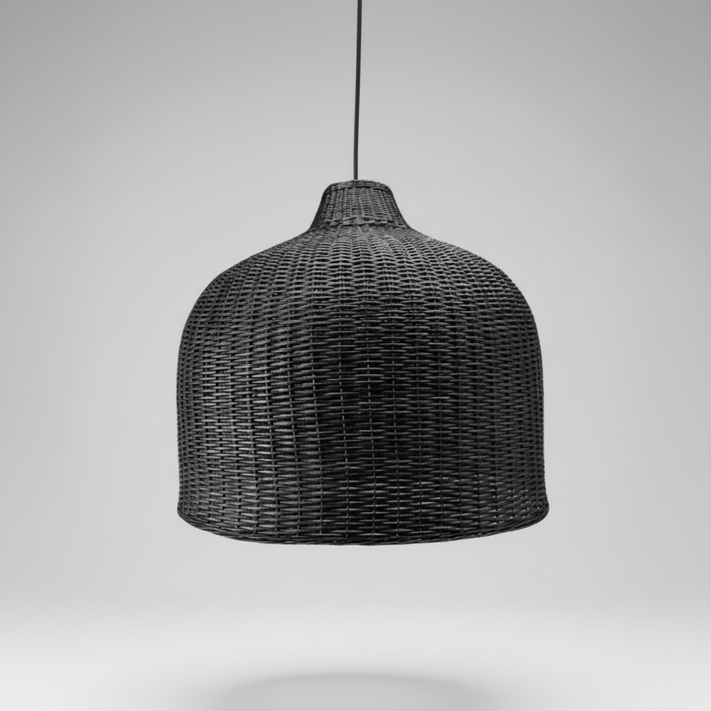 Lámpara Colgante Botellón XL Negra 65x60 de Mimbre