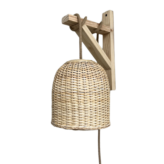 Lámpara Campana Tejida Natural 22x22 con Soporte de Madera - Veta Indómita