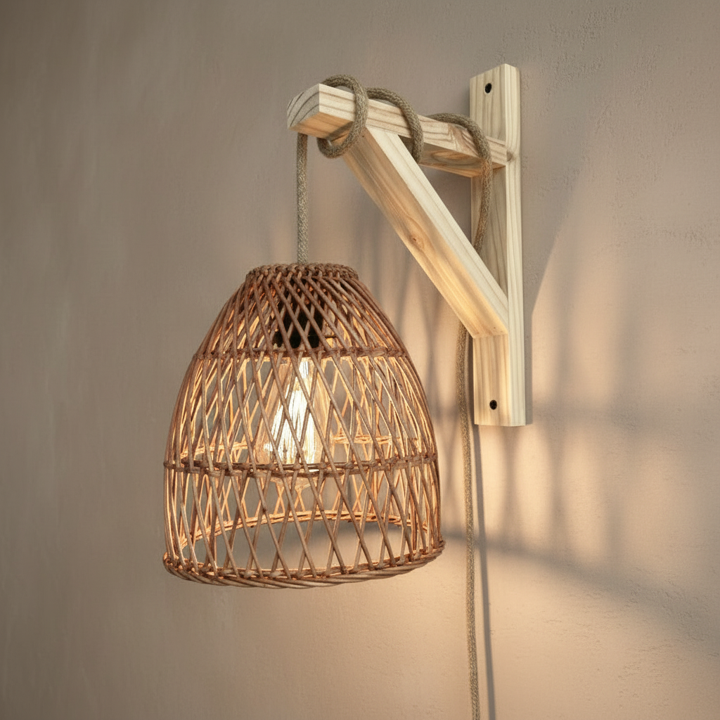 Lámpara mimbre enrejada pequeña con soporte