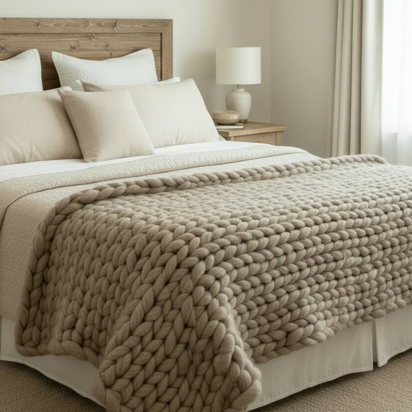 Piecera XXL de Lana Natural Gris – Manta de Invierno Hecha a Mano