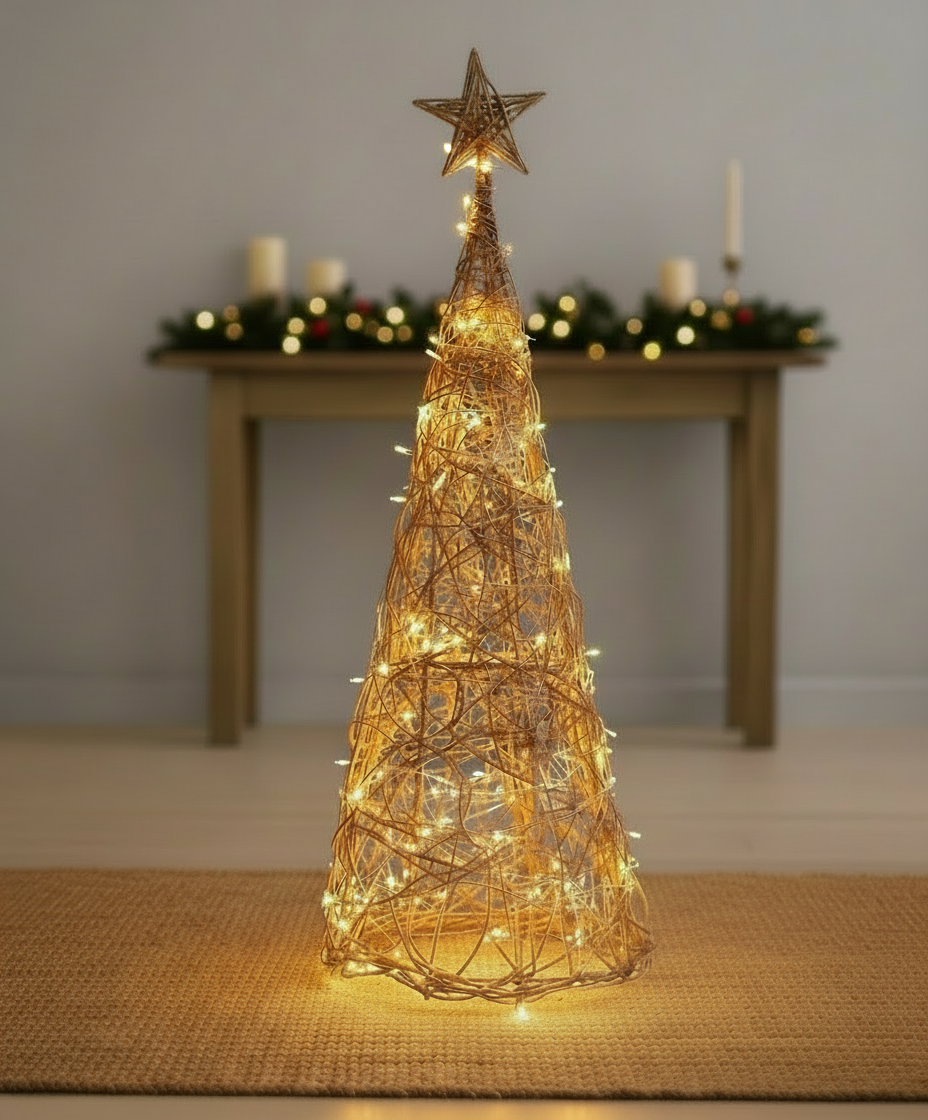 Pino de mimbre artesanal 100 cm con estrella| Navidad Artesanal