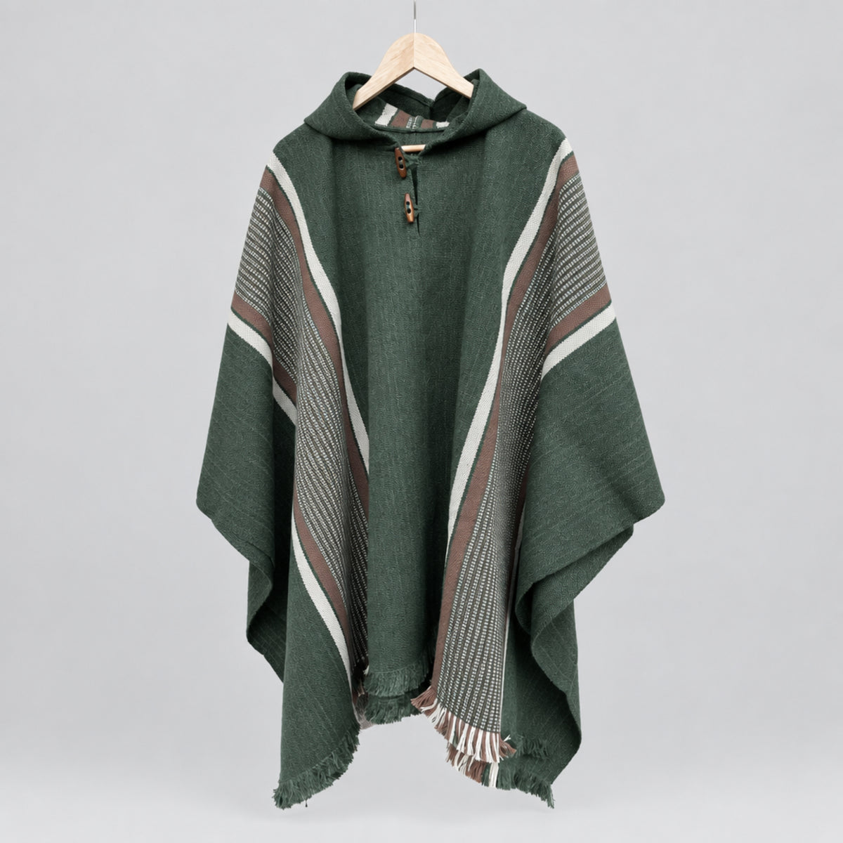 Poncho Chileno de Lana con Alpaca | Líneas tres colores