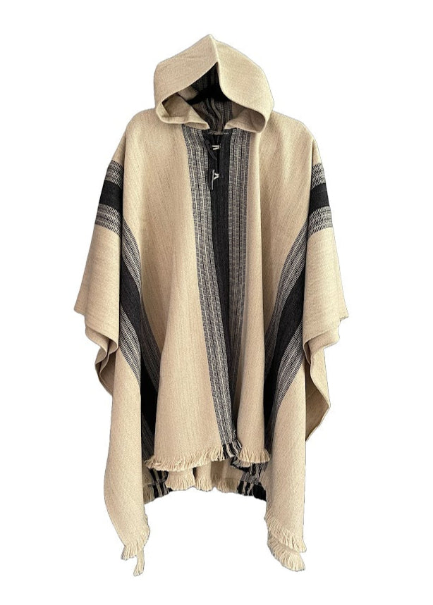 Poncho Chileno de Lana - Alpaca con Líneas - Veta Indómita