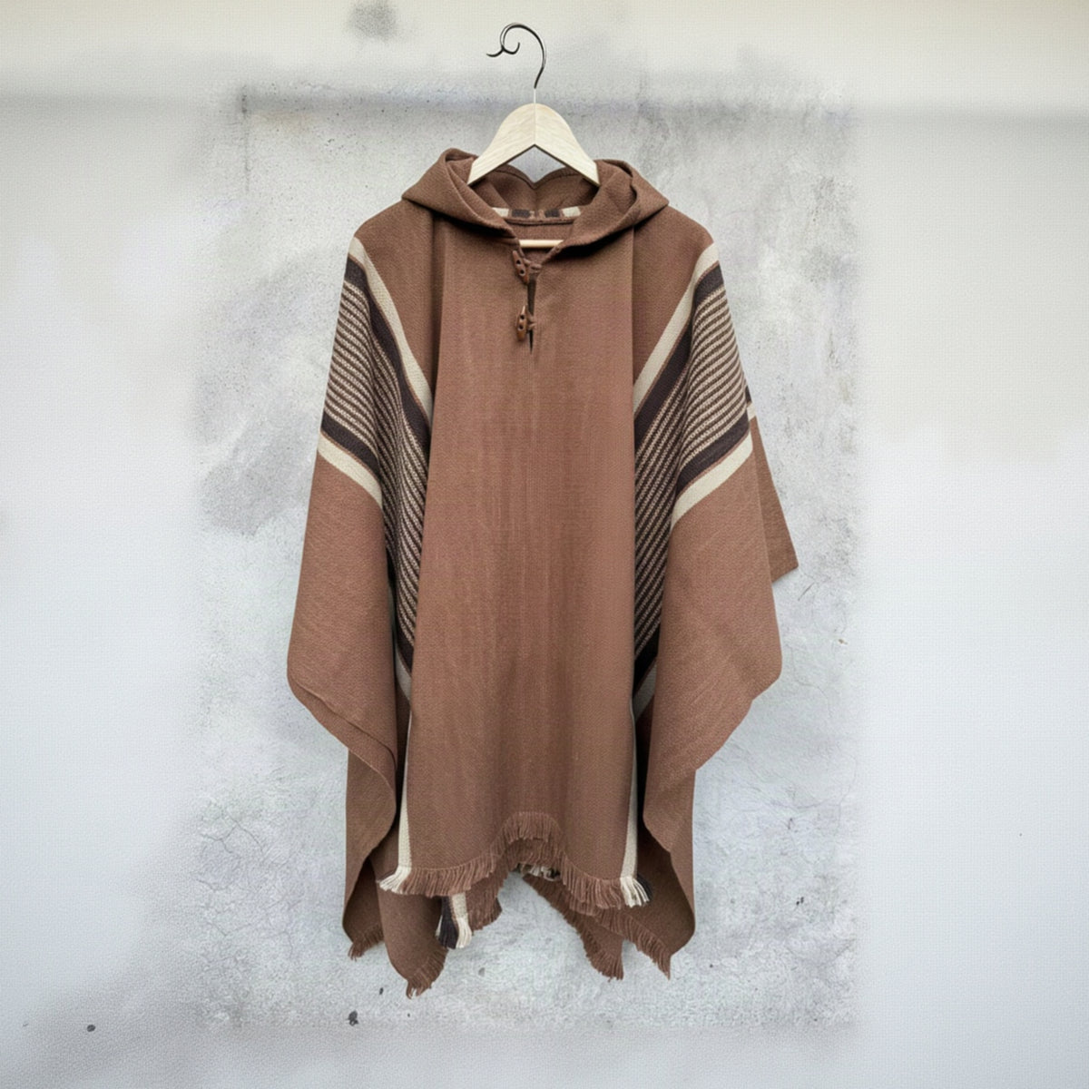 Poncho Chileno de Lana con Alpaca | Líneas tres colores
