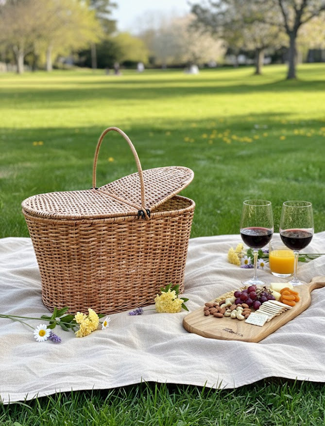 mimbre, cestería, canasto picnic