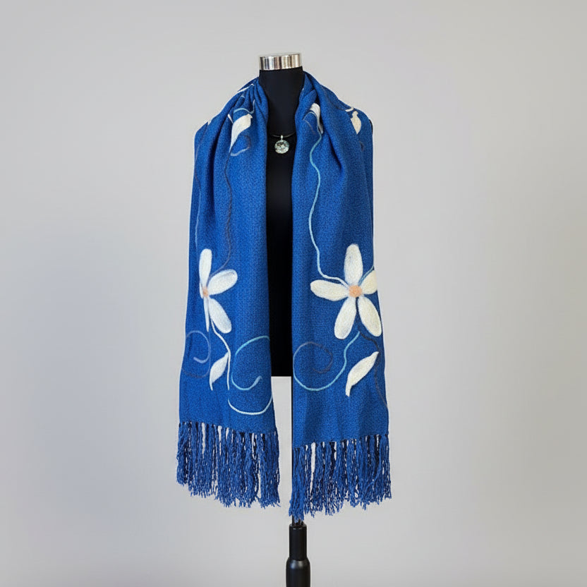 Bufanda Echarpe de Lana con Flores | Hecho a mano