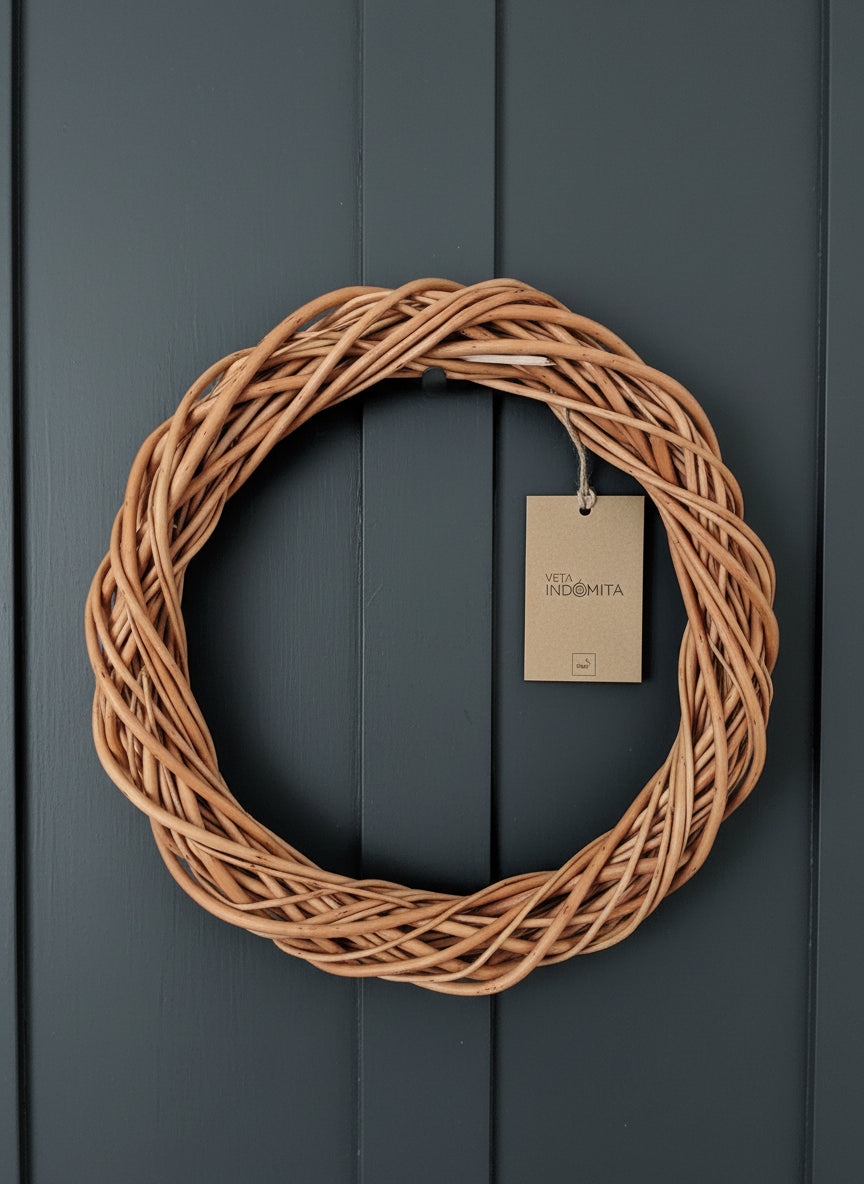 Corona navideña de mimbre 40 cm hecha a mano | Navidad Artesanal