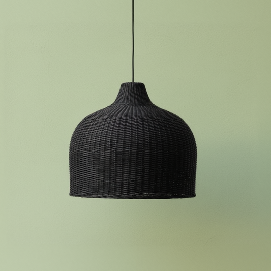 Lámpara Colgante Botellón XL Negra 65x60 de Mimbre