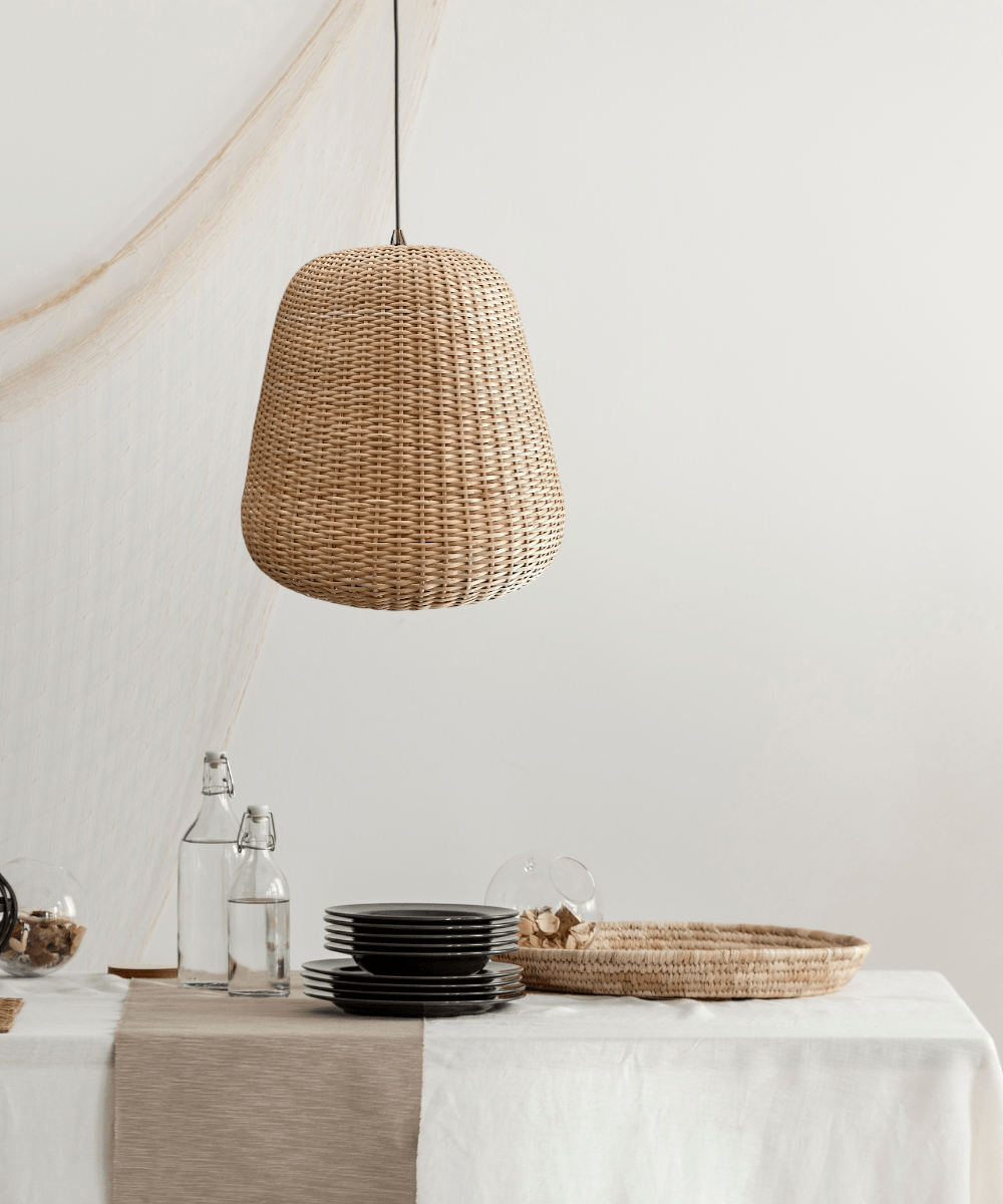 Lámpara Colgante Campana Globo 38x40 de Mimbre Natural - Veta Indómita