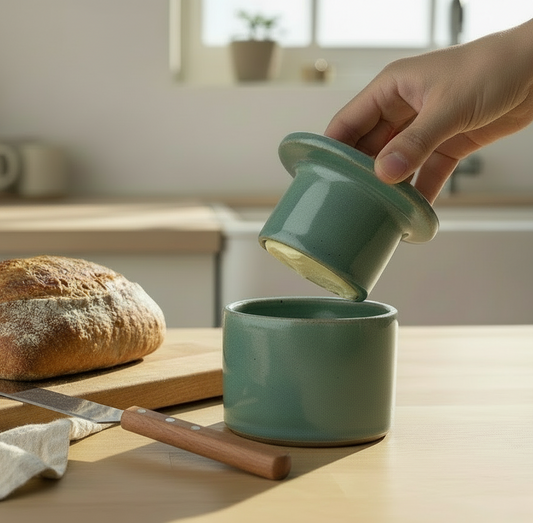 Mantequillera Francesa Artesanal de Cerámica Gres