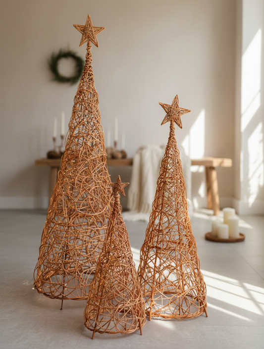 Pino de mimbre artesanal 150 cm con estrella| Navidad Artesanal