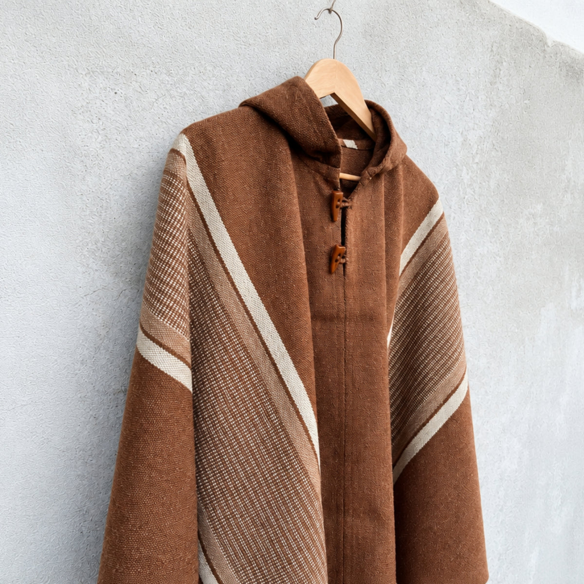 Poncho Chileno de Lana con Alpaca | Líneas tres colores