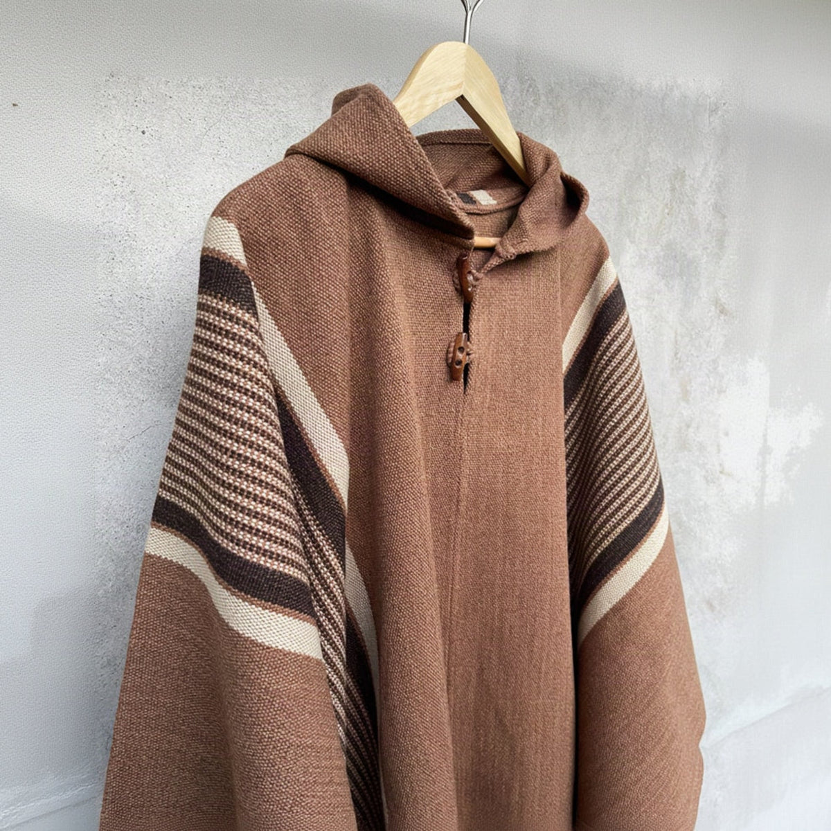 Poncho Chileno de Lana con Alpaca | Líneas tres colores