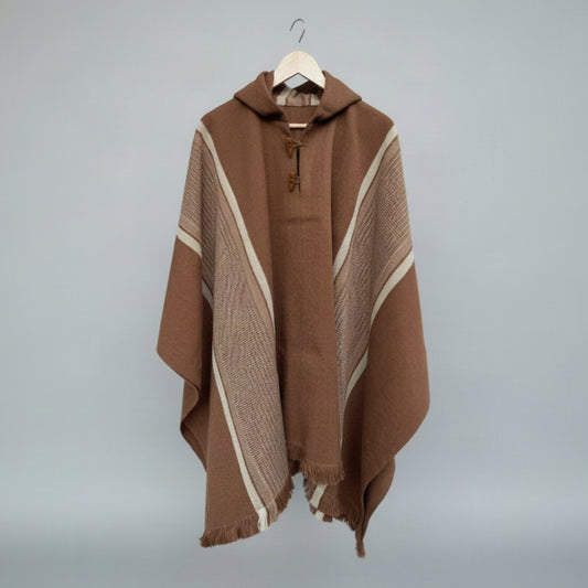 Poncho Chileno de Lana con Alpaca | Líneas tres colores
